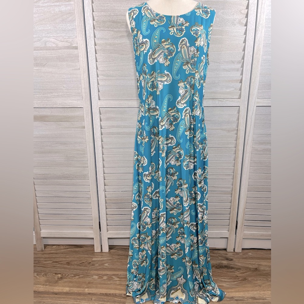R&B COLLECTION Sleeveless Maxi Dress Teal Paisley Print-1X